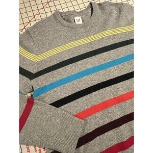 VINTAGE Y2K Gap Striped Long Sleeve Colorful Wool Sweater MEDIUM Grey Preppy